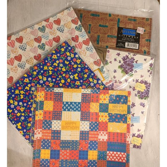 5 Vtg Wrapping Paper Birthday Flowers Gift Flat Fold Ephemera Journal Crafts New - Picture 1 of 12